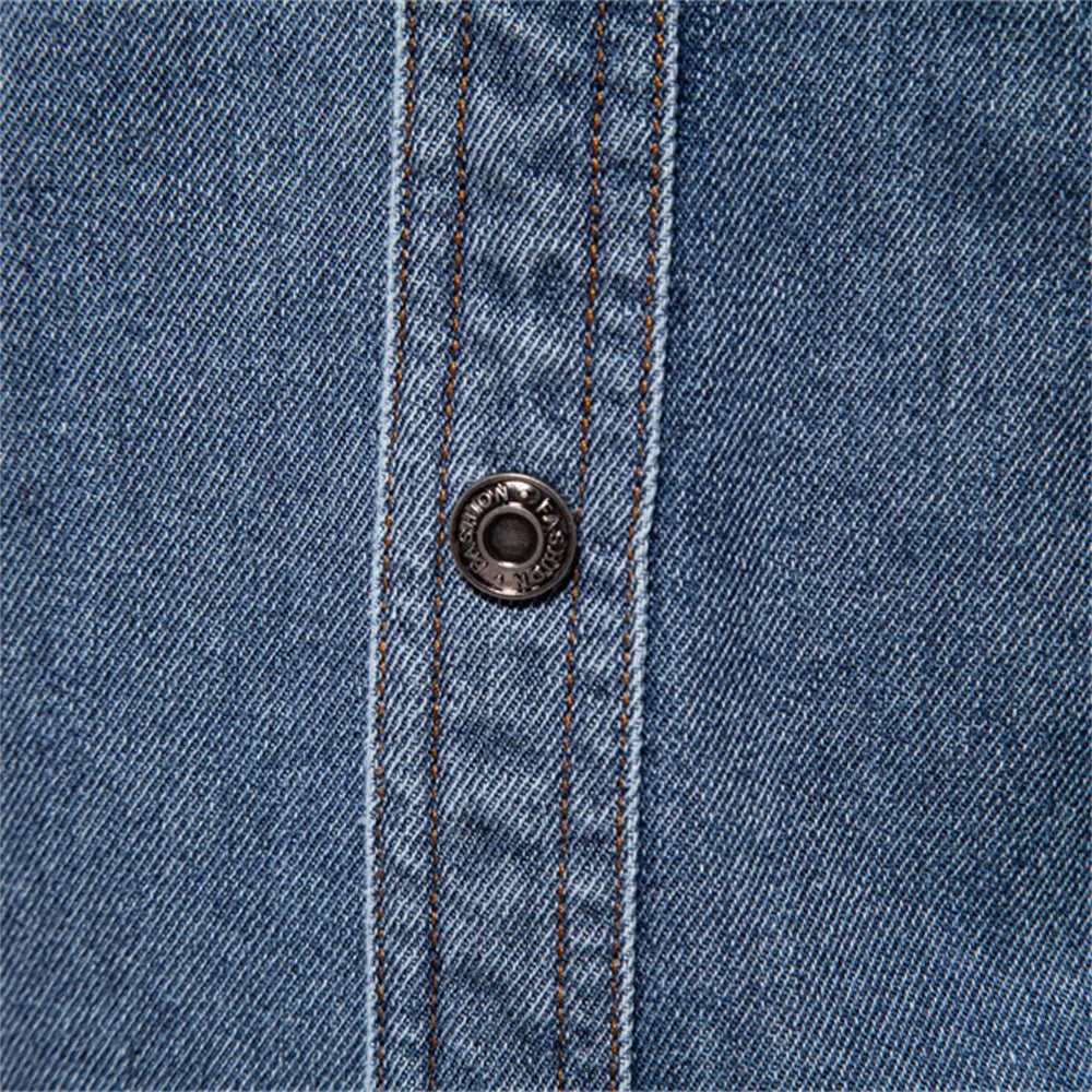 Men's 100% Cotton Denim Shirts Double Pocket Casual Cowboy Shirts Long Sleeve Autumn Jeans Shirts for Men