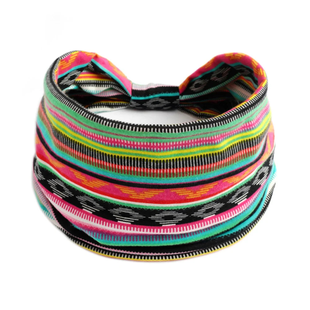 Bohol Headbands Women Wide Knotted Hairbands Elastic Turban Head Bands Non-Slip Floral Yoga Sports Sweatbands Workout Head Wraps