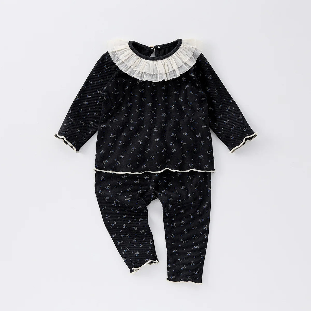 Children's New Spring Baby Pajamas Set Toddler Cute Floral Night-Clothes Girls Boys Lace Collar Home Wear 1-3Y Unisex