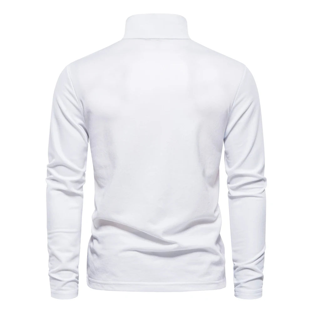 New Men's Deer Embroidery Polo Shirts Solid Colour Long Sleeve Social Business Male