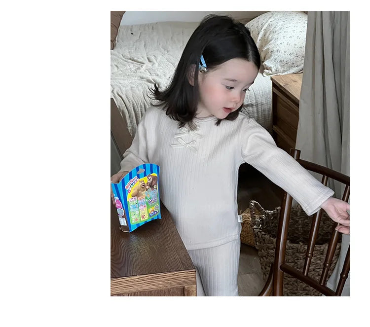 2025 Winter Nieuwe Baby Dikke Warme Kledingset Meisjes Strik Fleece Bottoming Shirts + Leggings 2 Stuks Pak Peuter Plus Fluwelen Kleding