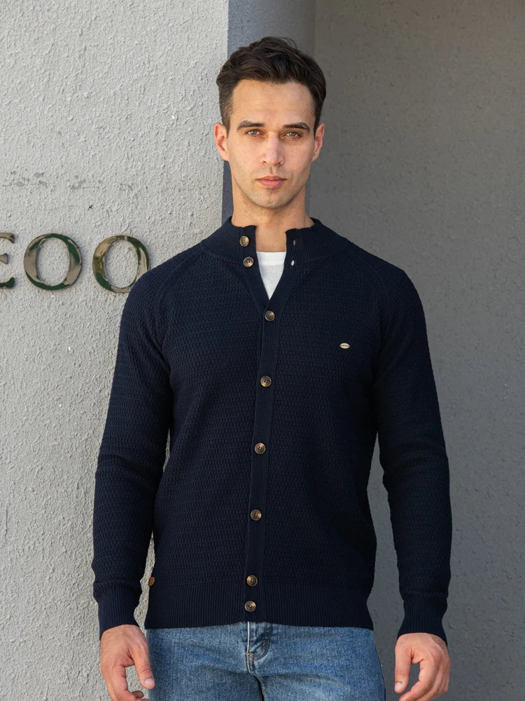 Men's Knitted Cardigan Cotton High Quality Button Mock Neck Sweater for Men's New Winter Designer Cardigans