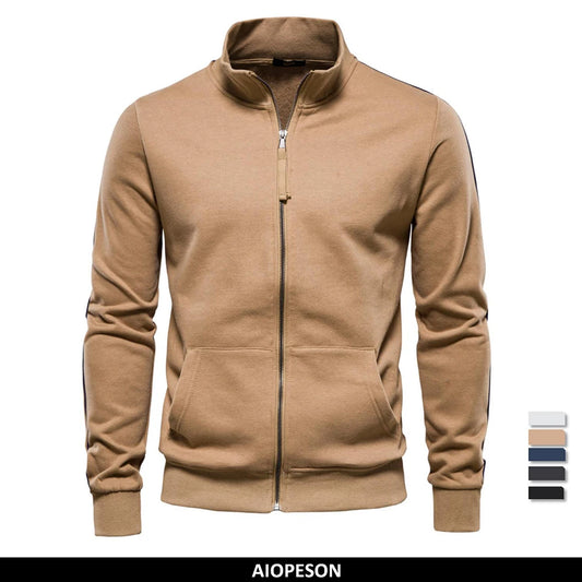 Men's New Cotton-blend Solid Zip Up Sweatshirts Casual Sport Cardigan Jacket Sweatshirt for Men