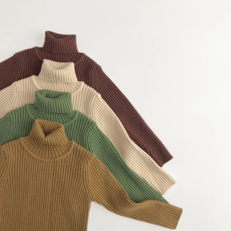 Kids Sweaters Solid Girls Sweater Brief Boys Pullover Turtleneck Knitwear For Children 1-7Y Unisex