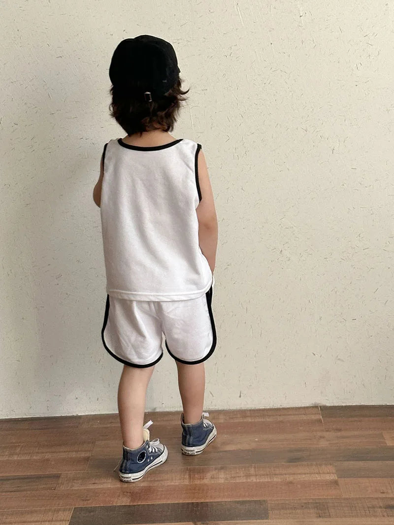 New Summer Kids Clothes Set Children Thin Style Letter Sports Suit Girls Tank Top Shorts Boys Outfits 4-6Y Unisex