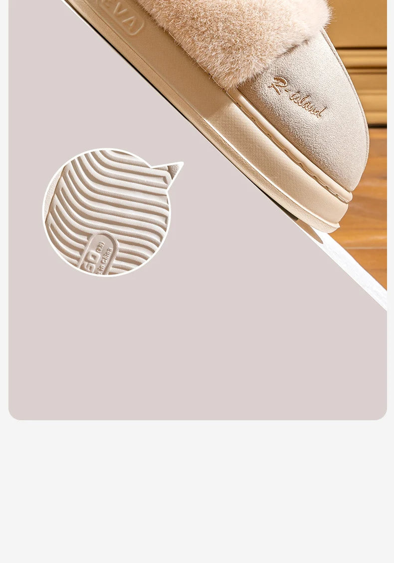 Women's Winter Warm Platform Cotton Plush Slippers Suitable As Fluffy House Footwear With Soft Sole Non-Slip Ladies' Shoe