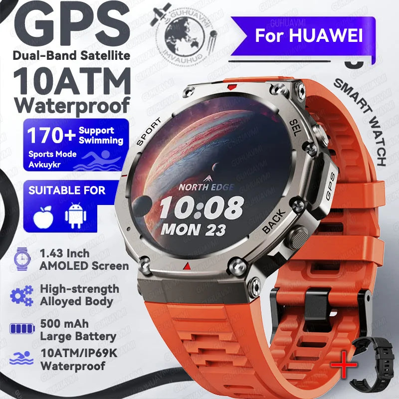 2025 Precise GPS Smart Watch 10ATM Waterdicht Ingebouwde Dual-Band GNSS Kompas Militaire Sport Smartwatch Voor Mannen - Compatibel met Xiaomi IOS