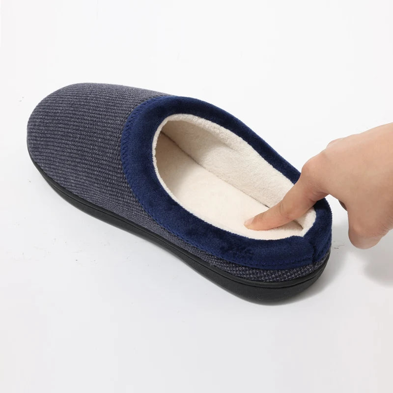 Men's Winter Warm Cotton Shoes Soft Memory Foam Casual Indoor Flat Slides Short Plush Male Fluffy Home Slippers