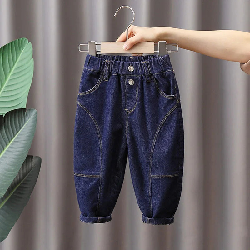 New Spring Kids Jeans Children Cute Solid Colour Denim Blue Pants Girls Loose Thin Style Harem Pant 1-7 Years Girls