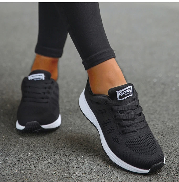 Women's Sneakers Breathable 2025 New Fashion Flat Outdoor Woman Vulcanize Shoes Mesh Fabric Lace Up Ladies Shoes Female Footwear