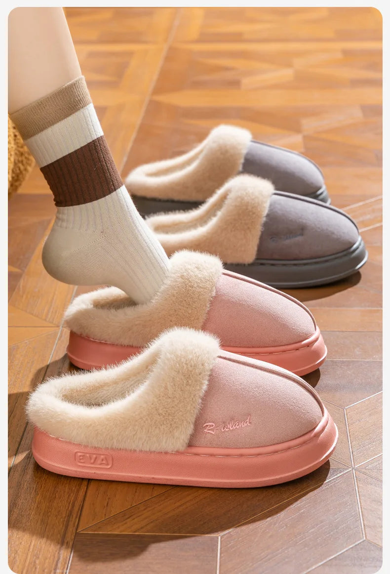 Women's Winter Warm Platform Cotton Plush Slippers Suitable As Fluffy House Footwear With Soft Sole Non-Slip Ladies' Shoe