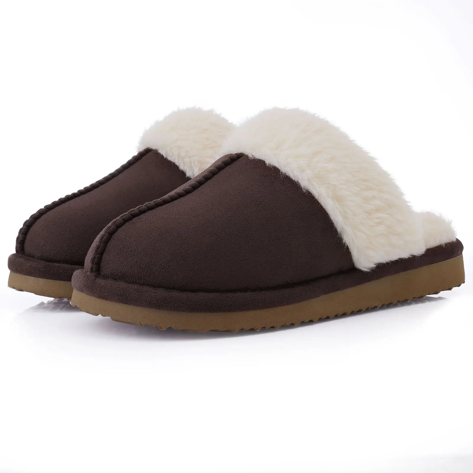 Unisex Winter Fur Slippers Home Suede Mules Short Plush Slippers For Indoor Warm Cosy Fuzzy Flats Slides For Men & Women