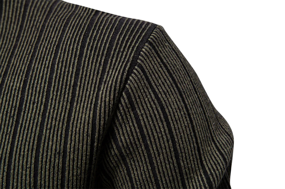 Men's Mock Neck Cotton Pullover Sweaters Autumn Winter Warm Stripped Sweater for Men