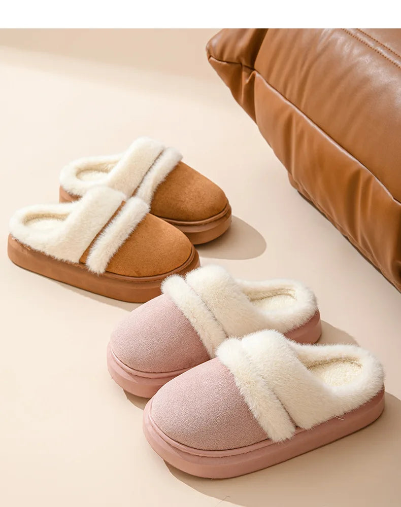 Women's Casual Winter Warm Flat Slippers With Soft Fluffy Cosy Cotton Thick Bottom and Non-Slip Sole Suitable For Home and Outdoor Use Ladies Shoes