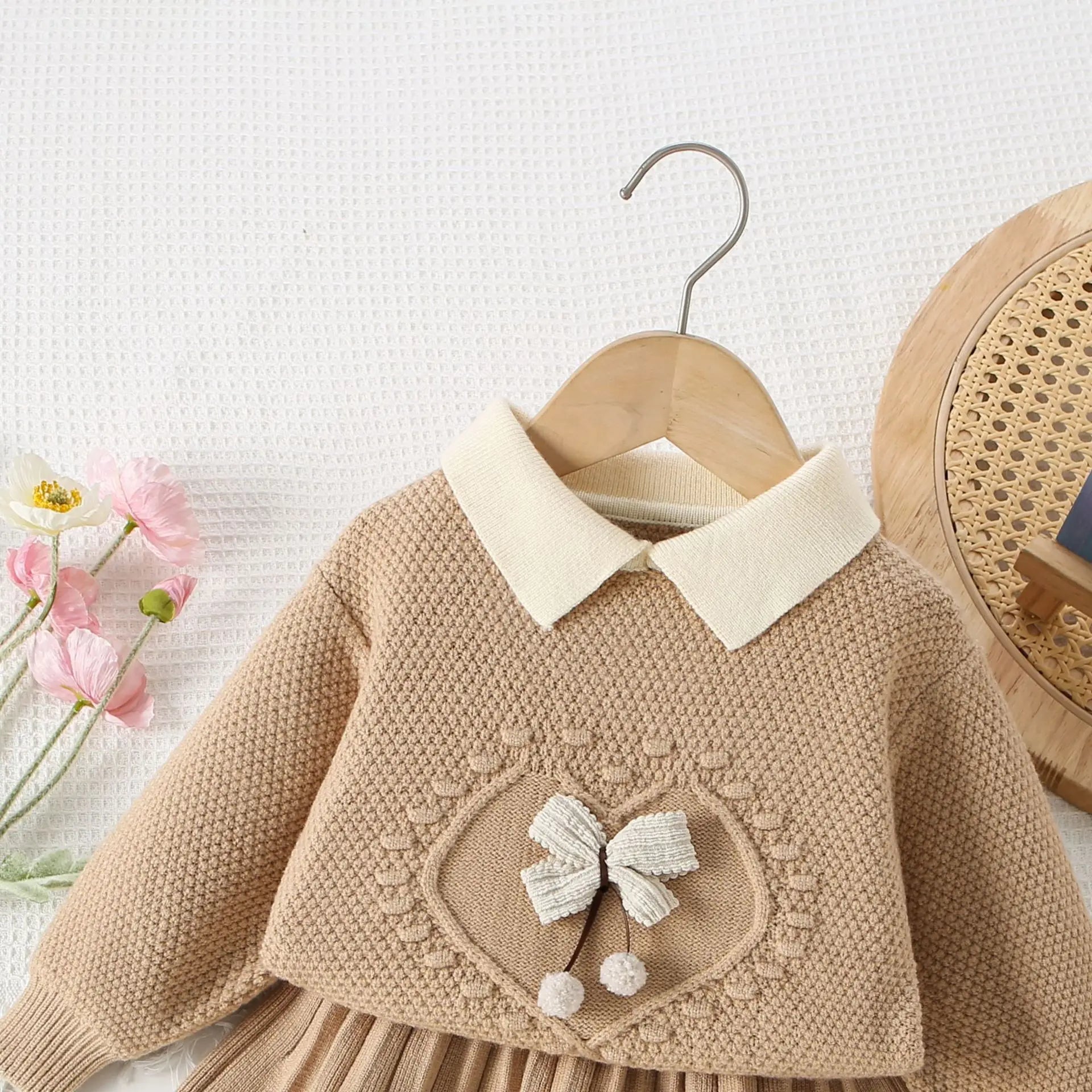 Autumn Kids Sweater Cute Bow Girls Knitted Pullover Korean Version Children Fall Knit Clothes Tops 9M-5T Girls