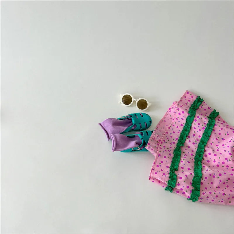 Summer Girls Clothing Dot Children Dress Pink Dresses for Kids 1-5Y