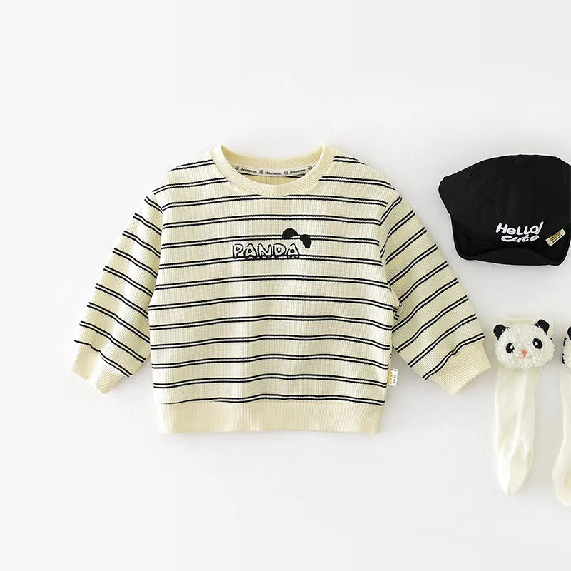 New Spring Kids Hoodie Children Cute Waffle Stripe Sweatshirt Girls Boys Thin Casual Design Pullover Shirt 1-5Y Unisex