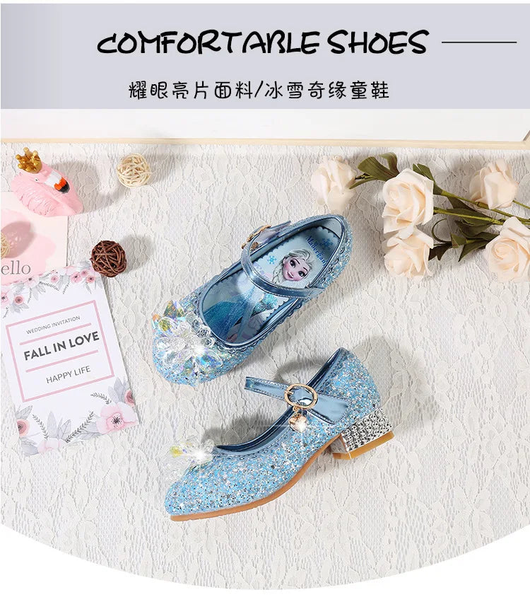 Fashion Elsa Princess Girl Shoes Frozen Cartoon Dress Shoes For Girls Fashion Party Shoes With High Heels Christmas Gifts
