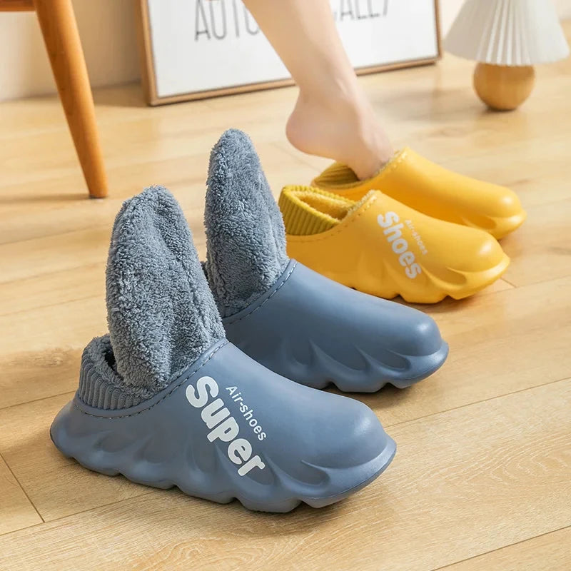 Unisex Winter Plush Sport Slippers Outdoor Waterproof Home Warm Fuzzy Slippers Suitable As Garden Shoes For Men & Women