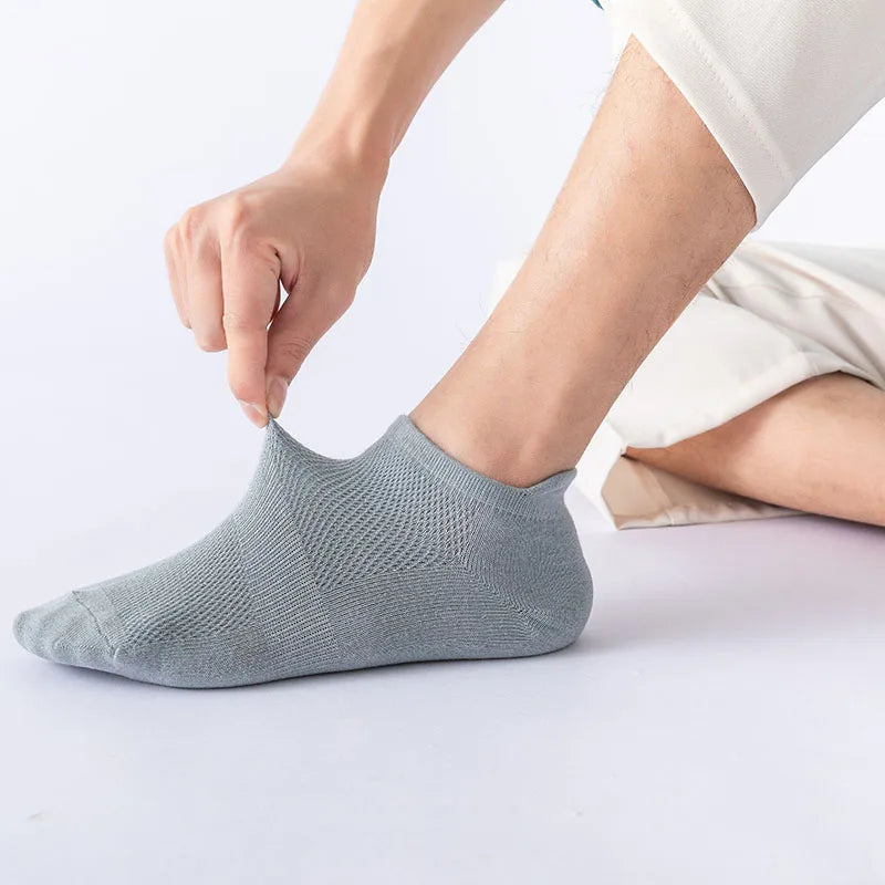 5 Pairs Summer Men's Cotton Short Mesh Harajuku Comfortable Solid Colour Casual Ankle Socks Male Net Sneaker Socks