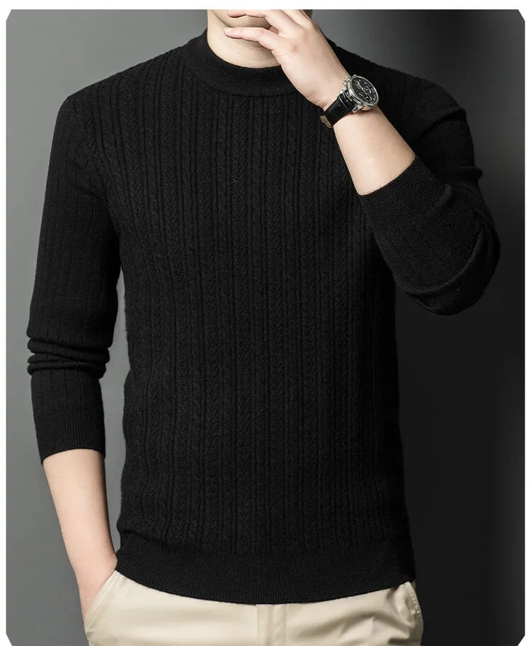 Men's Autumn and Winter Warm Turtleneck O-Neck Sweater, Thickened Slim-Fit Bottoming Shirt, Fine knitted Sweater Sizes M-4XL