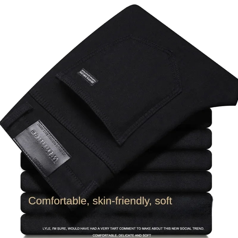 New Business Men's Jeans Casual Straight Stretch Fashion Classic Blue Black Work Denim Trousers Male Brand Clothing