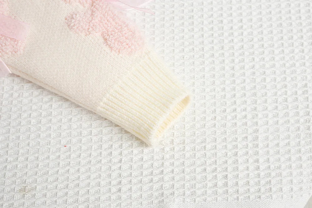 New Autumn Girls Knitted Sweater Sweet Bear Bow Kids Sweater Korean Loose Children Outwear Tops 9M-5T Girls