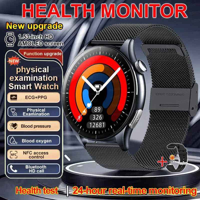 2025 Nieuw Smart Watch NFC ECG+PPG Bloedzuurstof Urinezuur Bloeddruk Saffier Smartwatch Heren - Compatibel met Samsung Galaxy, Xiaomi en Huawei IOS
