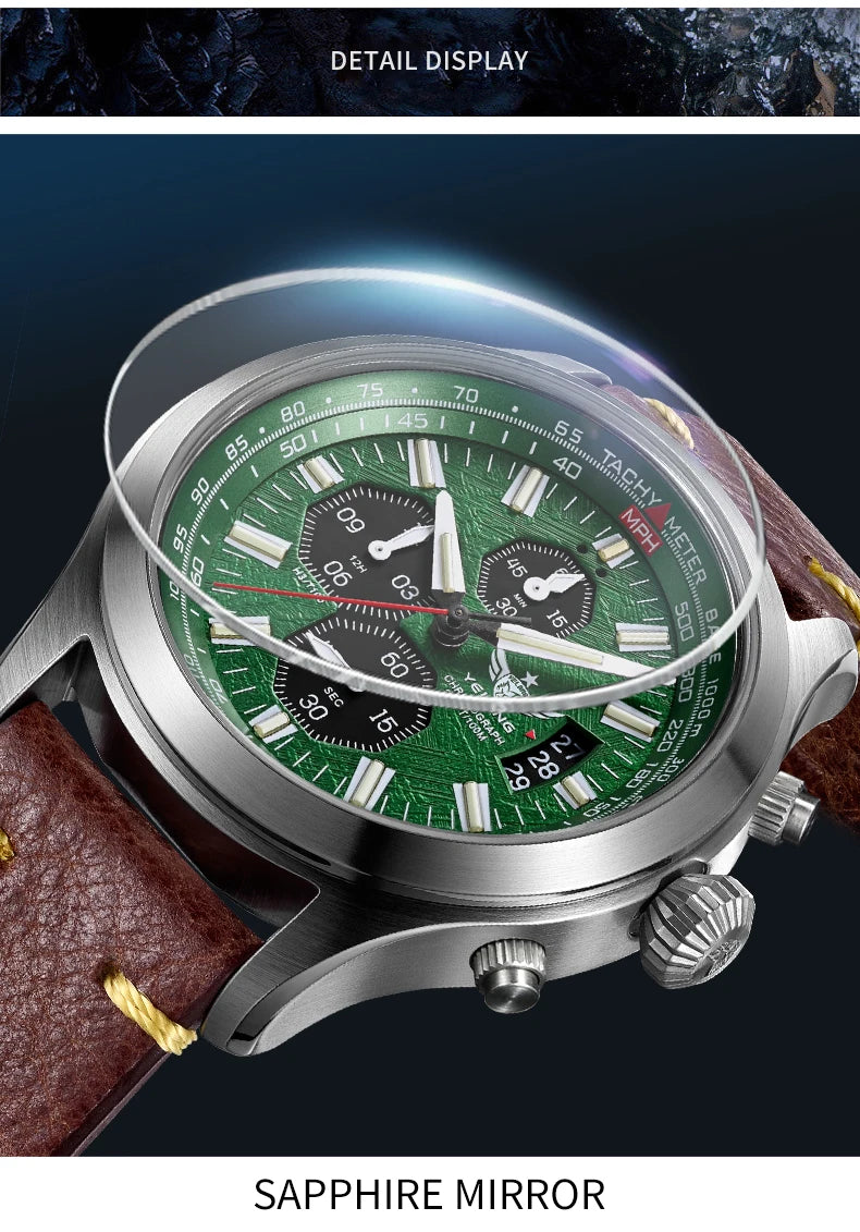 Yelang Men's Three Eyes Six Needles Japan OS00 Movement 100M Water Resistant Waterproof Diving Stainless Steel Quartz Watch