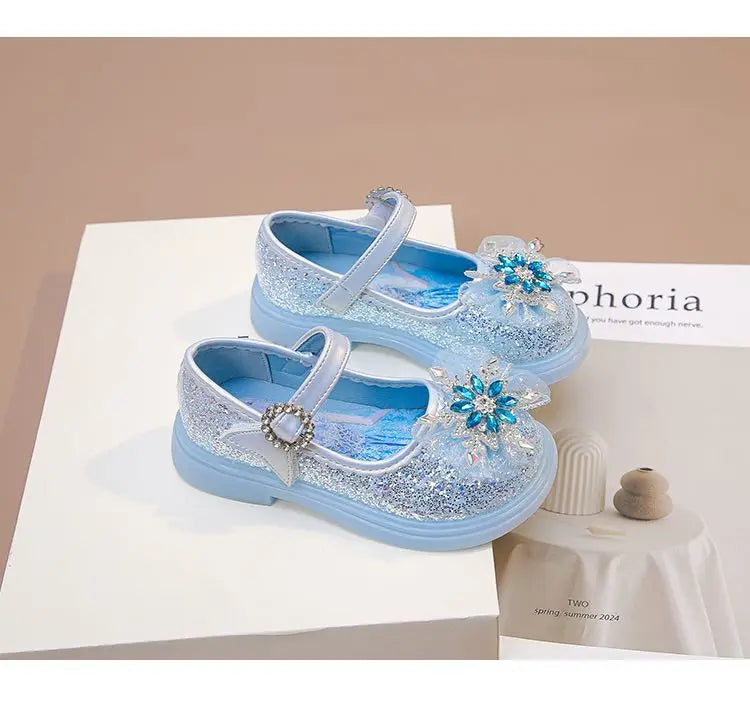 Disney Children High Heel Princess Elsa Party LED Light Shoes Summer Girls Sandals Baby Girls Crystal Blue Pink Shoes 23-34