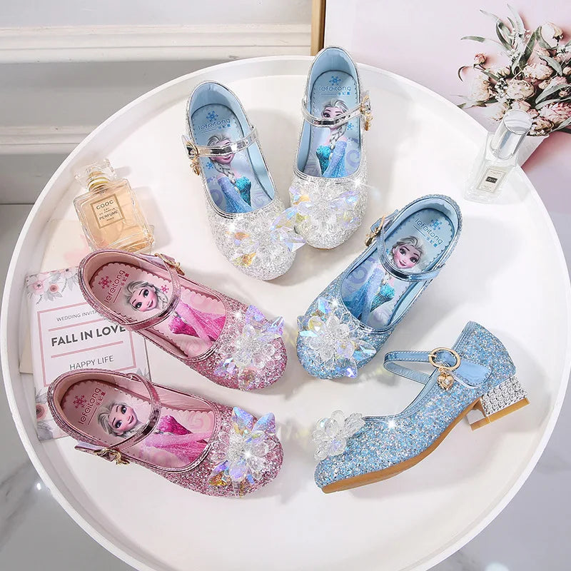 Fashion Elsa Princess Girl Shoes Frozen Cartoon Dress Shoes For Girls Fashion Party Shoes With High Heels Christmas Gifts