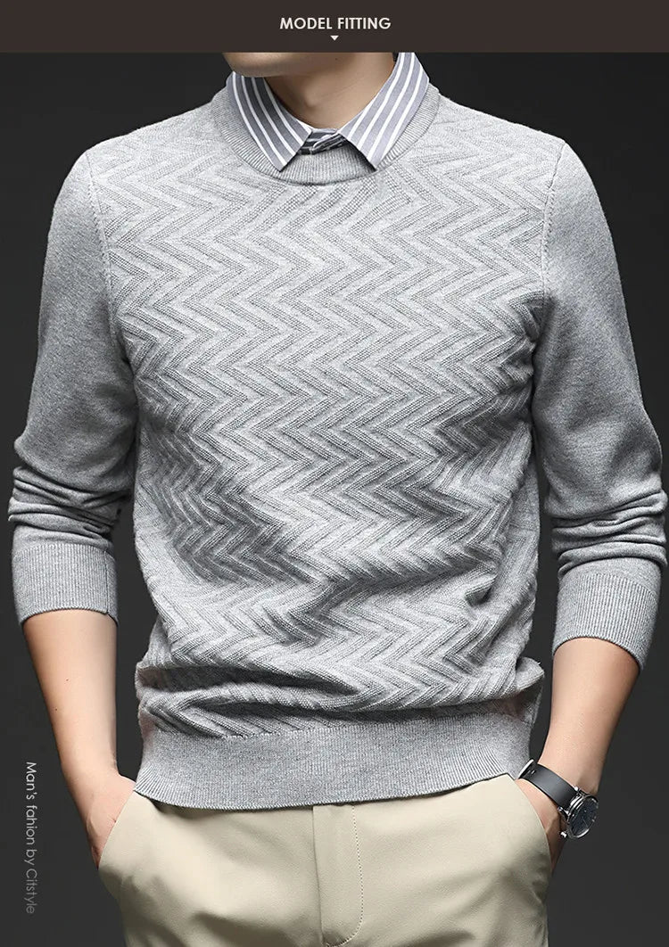 Men's Knitted Sweater With Shirt Collar - Vintage Style Fake Layered Business Casual, Pullover Old Money Style Top