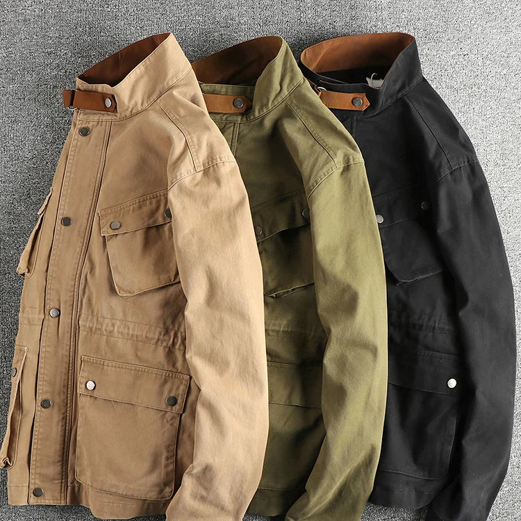 2025 Herfst en Winter Nieuwe Amerikaanse Retro Geweven M65 Cargo Jas Heren 100% Katoen Gewassen Losse Stoere Guy Outdoor Jachtjas