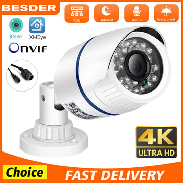 Poe Camera 48V POE/DC 12V 4MP/5MP/8MP H.265 Onvif Security Surveillance Bullet CCTV Camera Color Night Vision Outdoor IP Camera