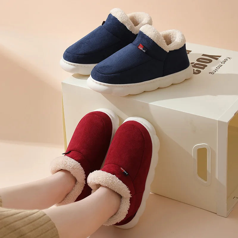 Men's Winter Cotton Indoor and Outdoor Shoes Non-Slip Fully Warm Cosy Platform Fuzzy House Slippers