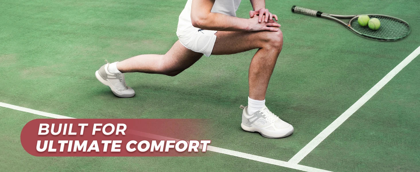 Men's Wide Pickleball And Full Court Tennis Sneakers with Arch Support - Lightweight Non-Slip Sports Shoe