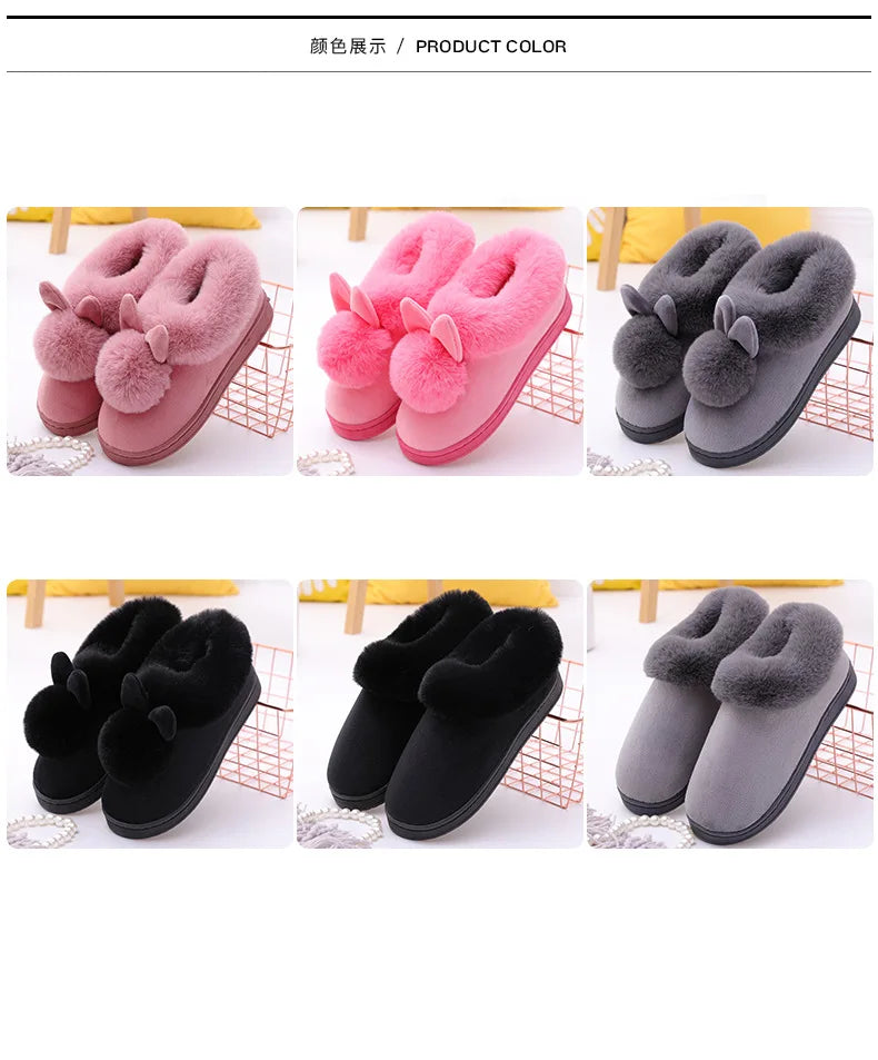 Women's Winter Warm House Fuzzy Slippers Couple Indoor Anti-Skid Plush Lined Bedroom Slides Fluffy Cotton Shoes For Ladies