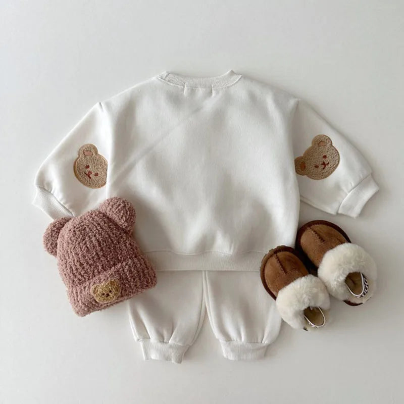 New Kids Clothing Set Bear Embroidery Girls Boys Track Suit O Neck Hoodie And Pants 2PCS Clothes Suit 1-6Y Unisex