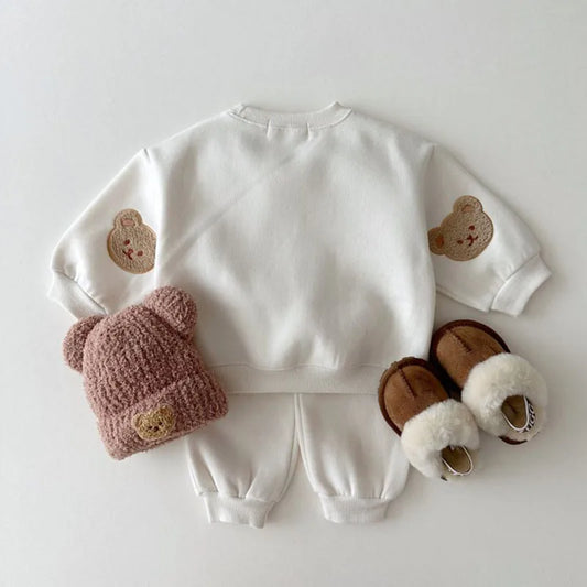 New Kids Clothing Set Bear Embroidery Girls Boys Track Suit O Neck Hoodie And Pants 2PCS Clothes Suit 1-6Y Unisex