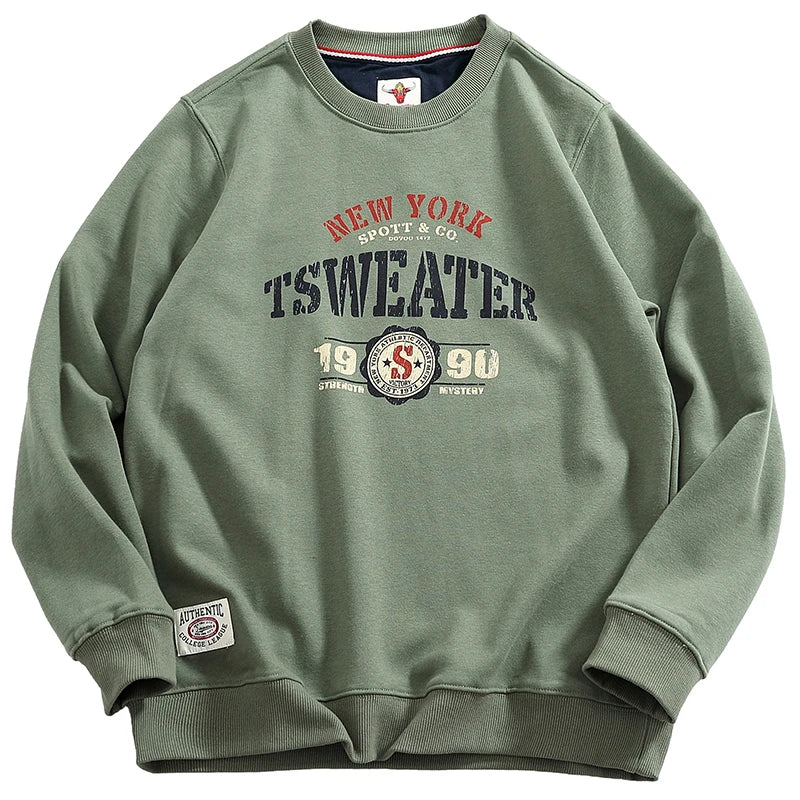 Autumn New American Retro Long Sleeve O-neck Letter Printed Sweatshirts Men's Fashion Washed Old Terry Pullover Casual Sportwear