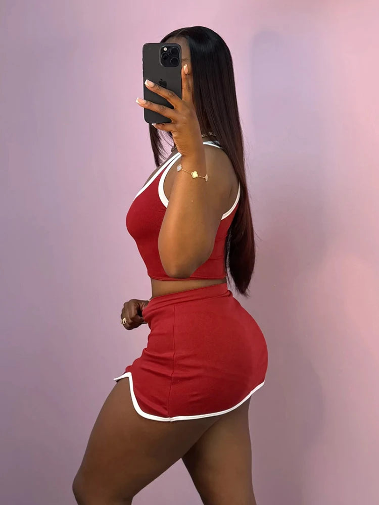 Casual Simple Women 2 Piece Set Tracksuit Skinny Tank Tops + Irregular Hem Skirts Matching Stretch Streetwear Outfits