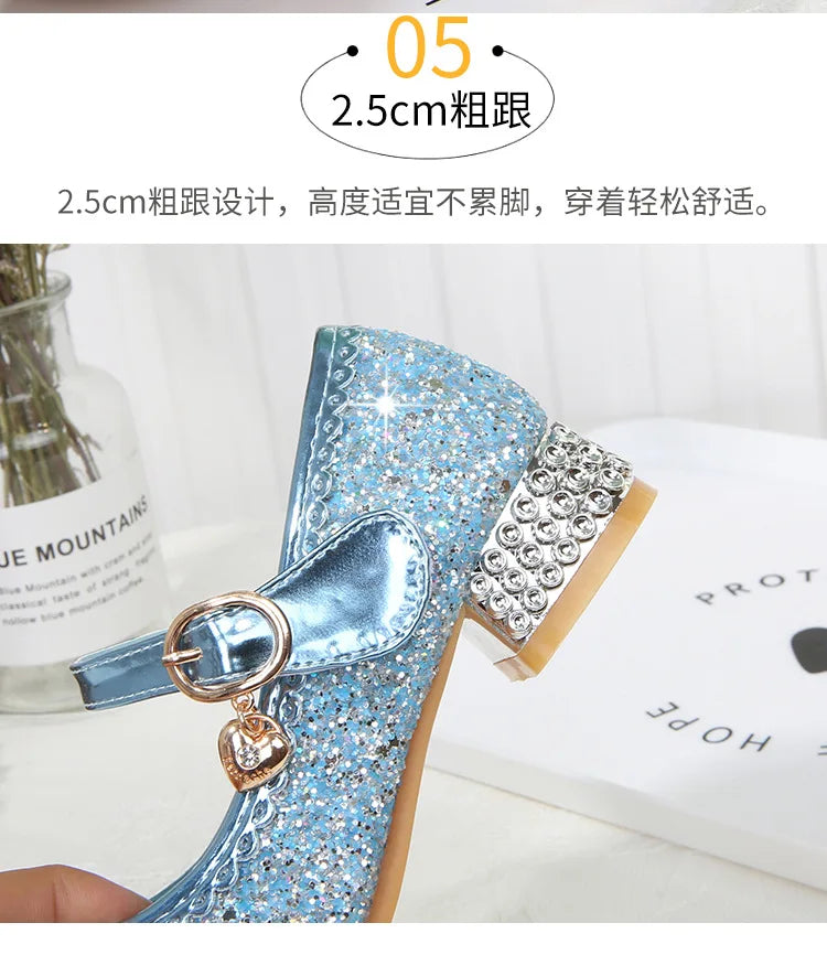Fashion Elsa Princess Girl Shoes Frozen Cartoon Dress Shoes For Girls Fashion Party Shoes With High Heels Christmas Gifts