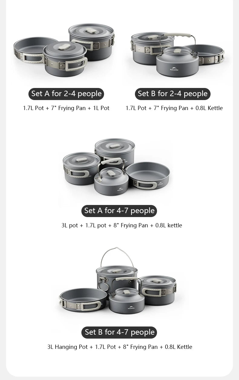 Portable Camping Cookware Set Outdoor Frying Pan Kettle Collapsible Picnic Tableware Kitchenware Furniture