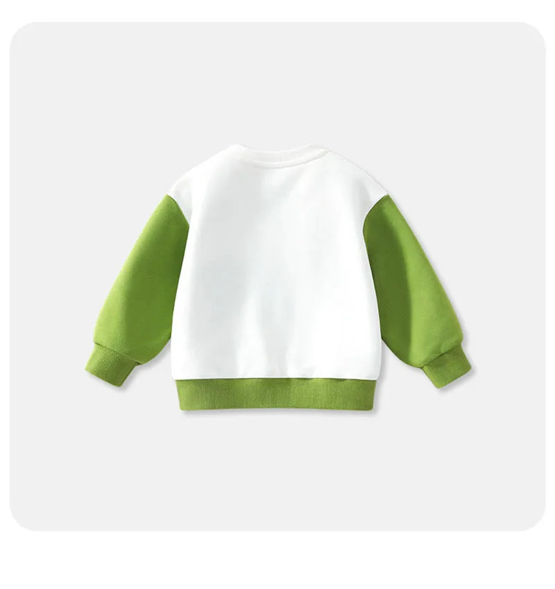 New Spring Kids Green Hoodie Children Cartoon Dinosaur Sweatshirt Girls Tops Boys Colour Block Outwear 12M-6T Unisex