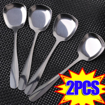 1/2PCS Thicken Long Handle Spoon Stainless Steel Soup Scoop Rice Hot Pot Round Head Spoon Home Kitchen Tableware Cooking Utensil
