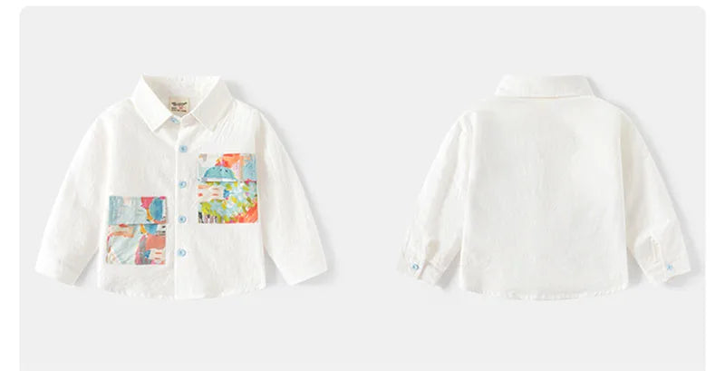 New Autumn Kids Shirt Girls Boys Cute Oil Painting Style Blouse Children Simplicity Long Sleeves Tops 2-6T Unisex
