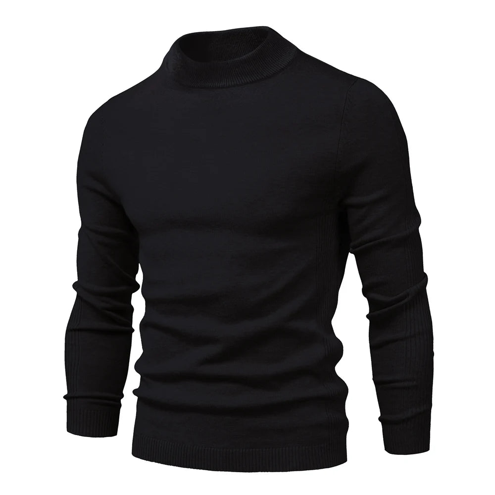 Men's Soft Mid Neck Pullover Casual Solid Colour Winter Warm Men's Sweater High Quality Pullover For Men