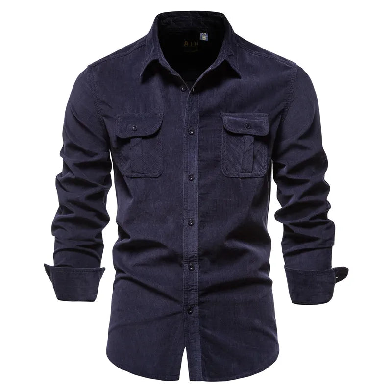 Corduroy 100% Cotton Shirts Men Business Casual Lapel Solid Colour Slim Fit Men's Shirt New Autumn Fashion Shirt for Men