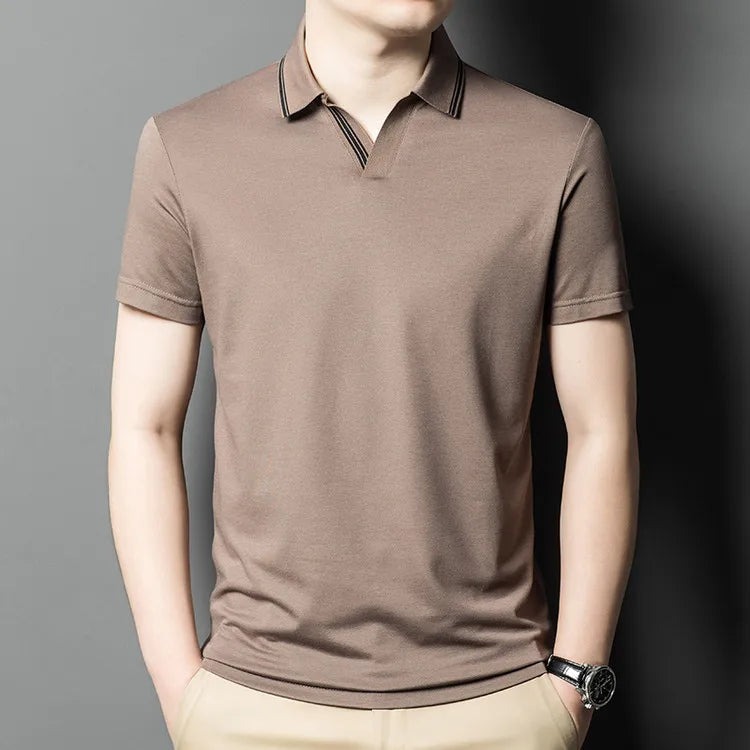 Men's Summer Hot Selling Seagull Collar Short-Sleeved Polo, High-Grade Quality Slim Fit Business Casual Short-Sleeved T-Shirt