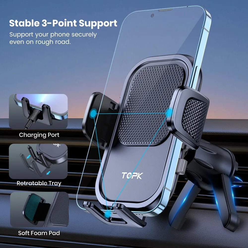 TOPK Car Phone Holder Mount,[Upgraded Support Function] Metal Hook Cell Phone Holder For Car Air Vent Compatible With All Phones